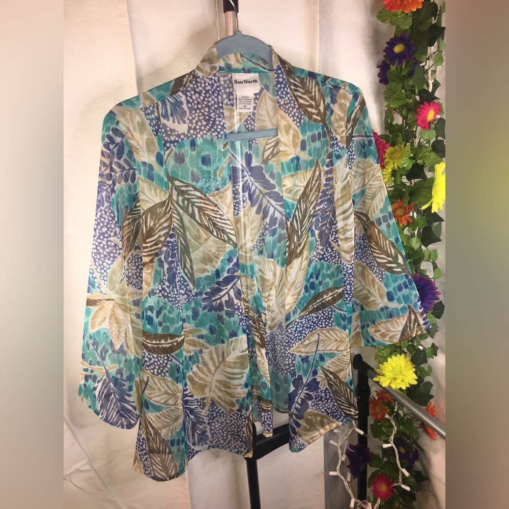 Bon Worth | Women’s Multicolor Tropical Pattern Semi-Sheer Cover-Up Blouse Top